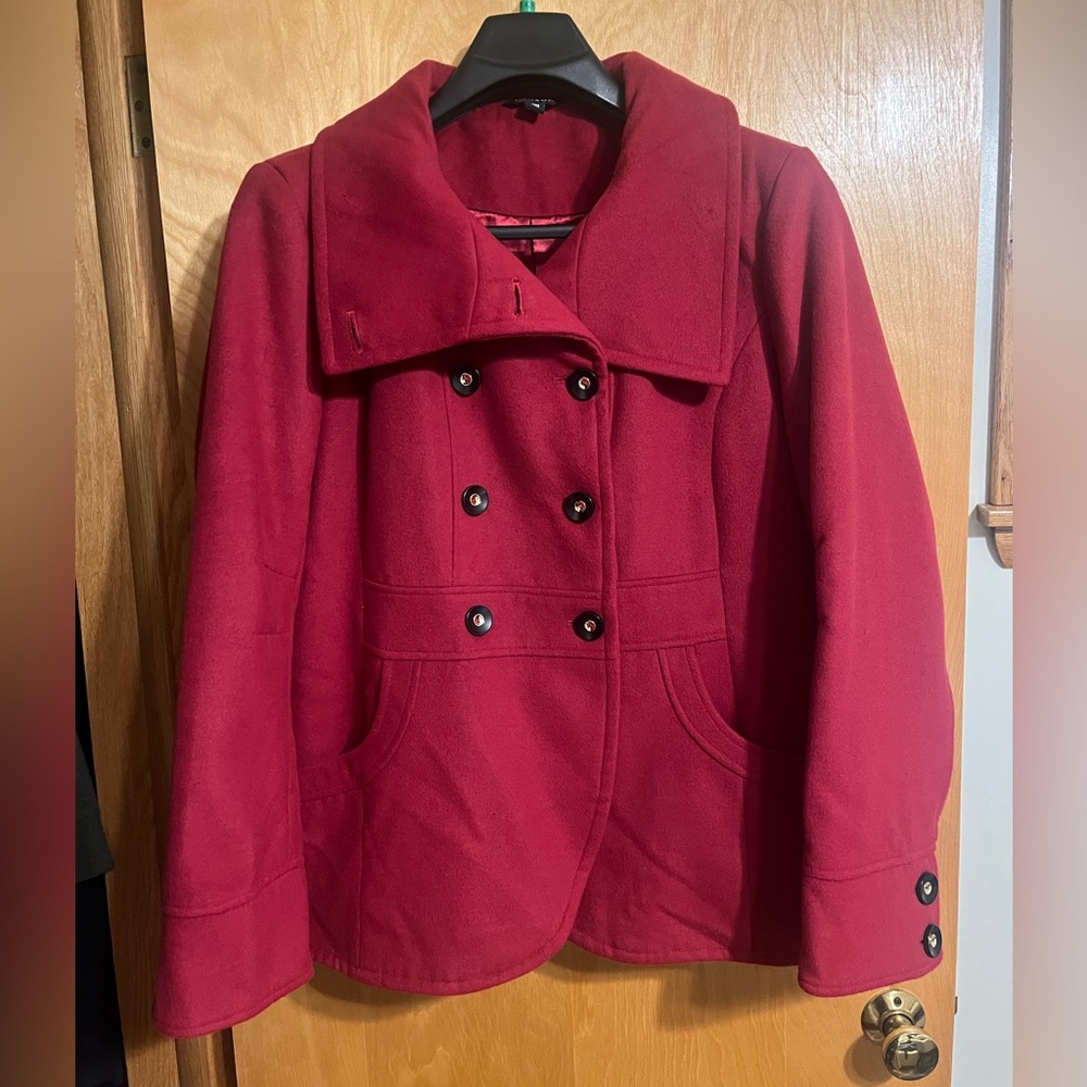 Women's George Red Pea Coat double tulip hem XL 16-18